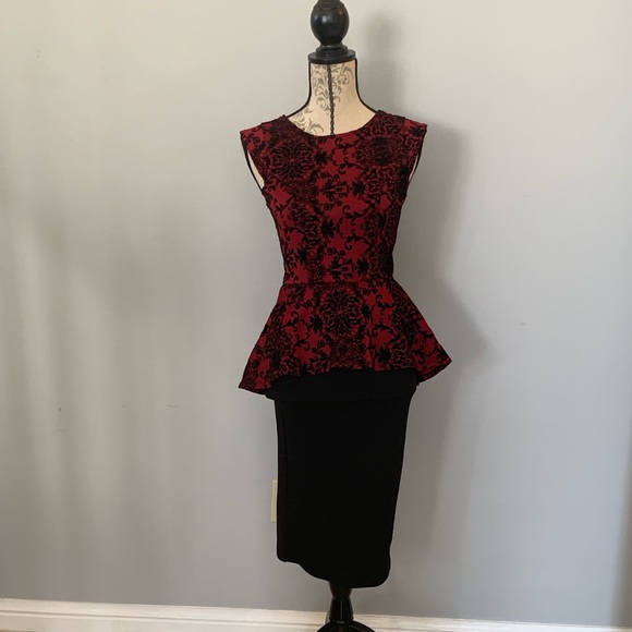 black and red peplum dress Ball Gown with Floral Embroidery and Peplum